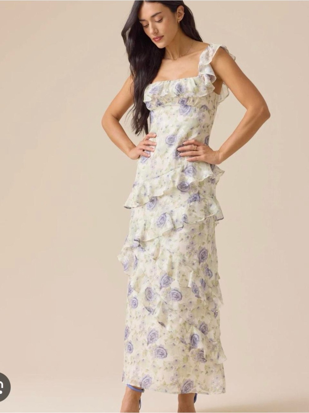 Altar'd State Lavender Floral Ruffle Maxi Dress